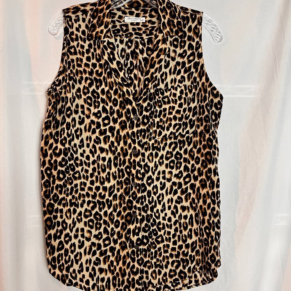 Women's Sleeveless Equipment Femme Leopard print silk Blouse Size XS